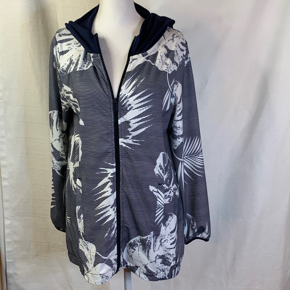 Christopher & Banks Oversized Hooded Striped Zip Up Jacket